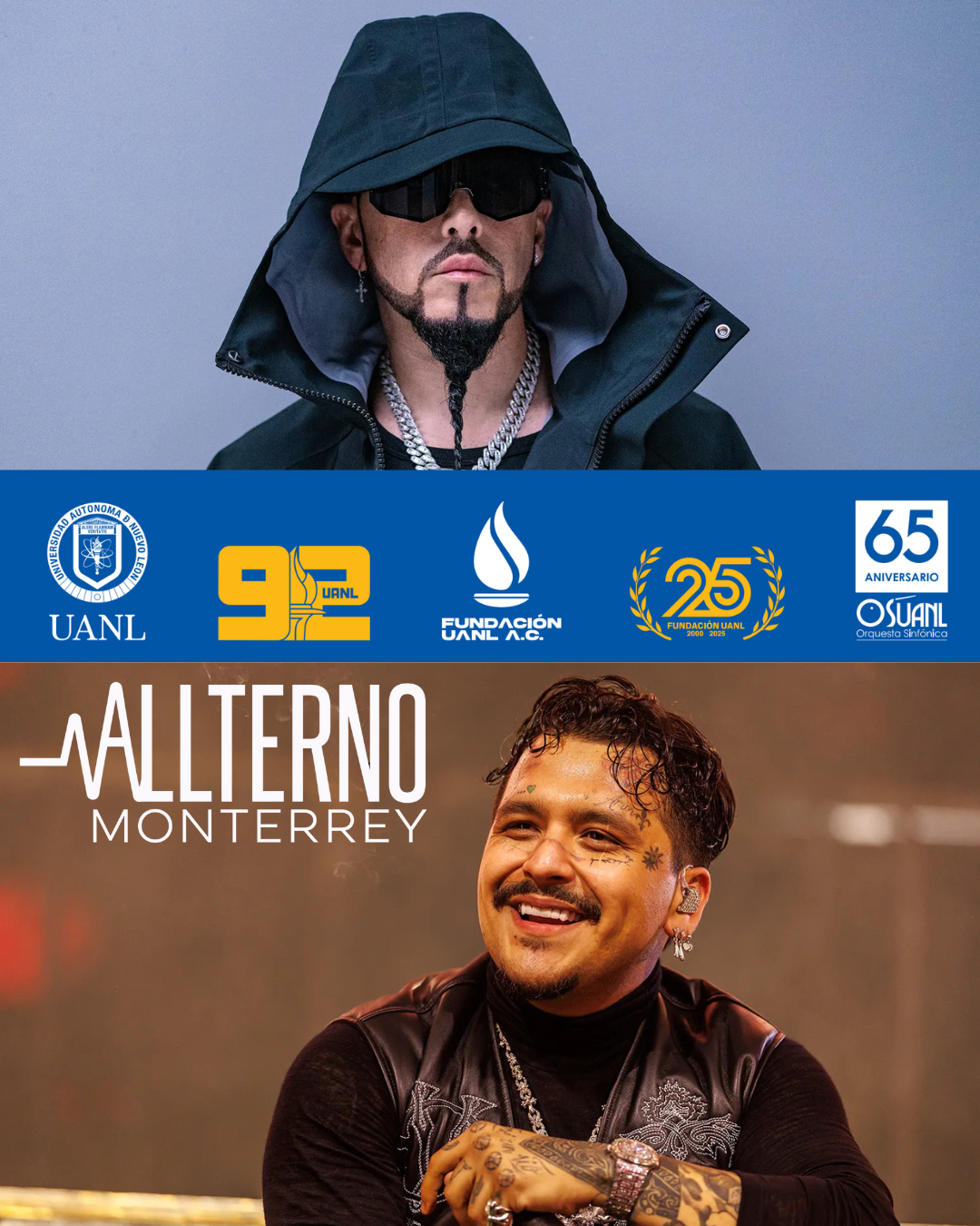 Christian Nodal y Yandel encabezarán el concierto aniversario de la UANL en San Nicolás