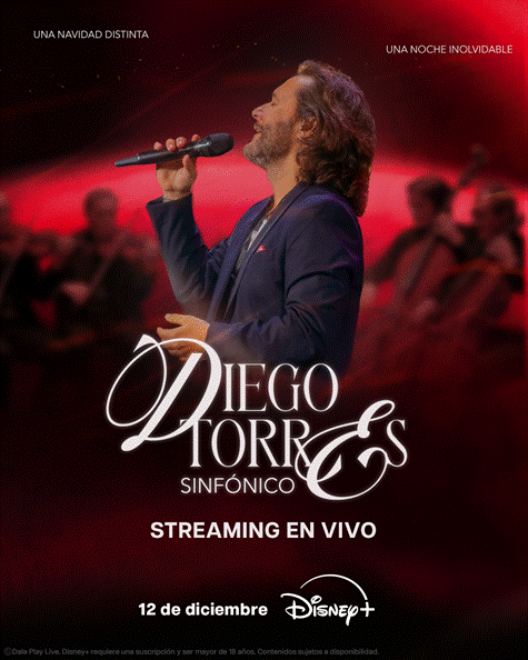Disney+ transmitirá “Diego Torres Sinfónico” en vivo este 12 de diciembre desde el Movistar Arena de Buenos Aires