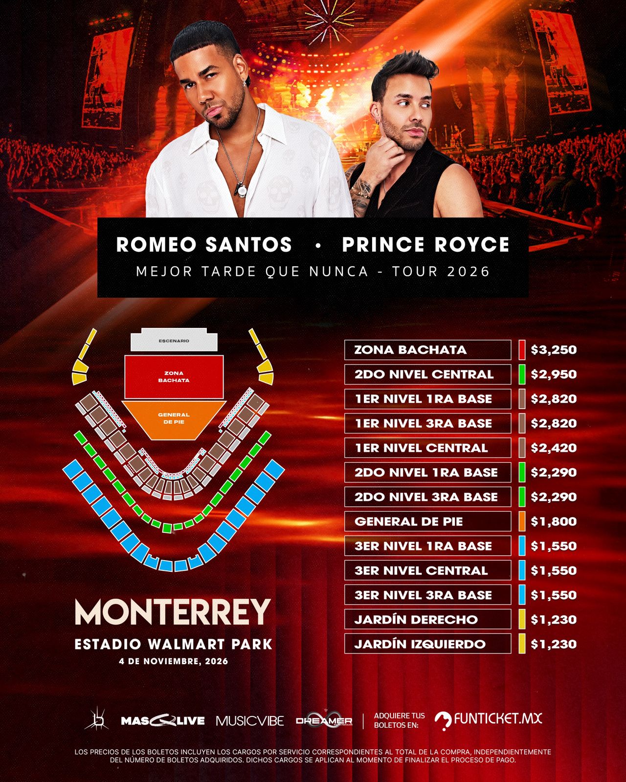 Romeo Santos y Prince Royce revelan precios para Monterrey del “Mejor Tarde Que Nunca Tour 2026”