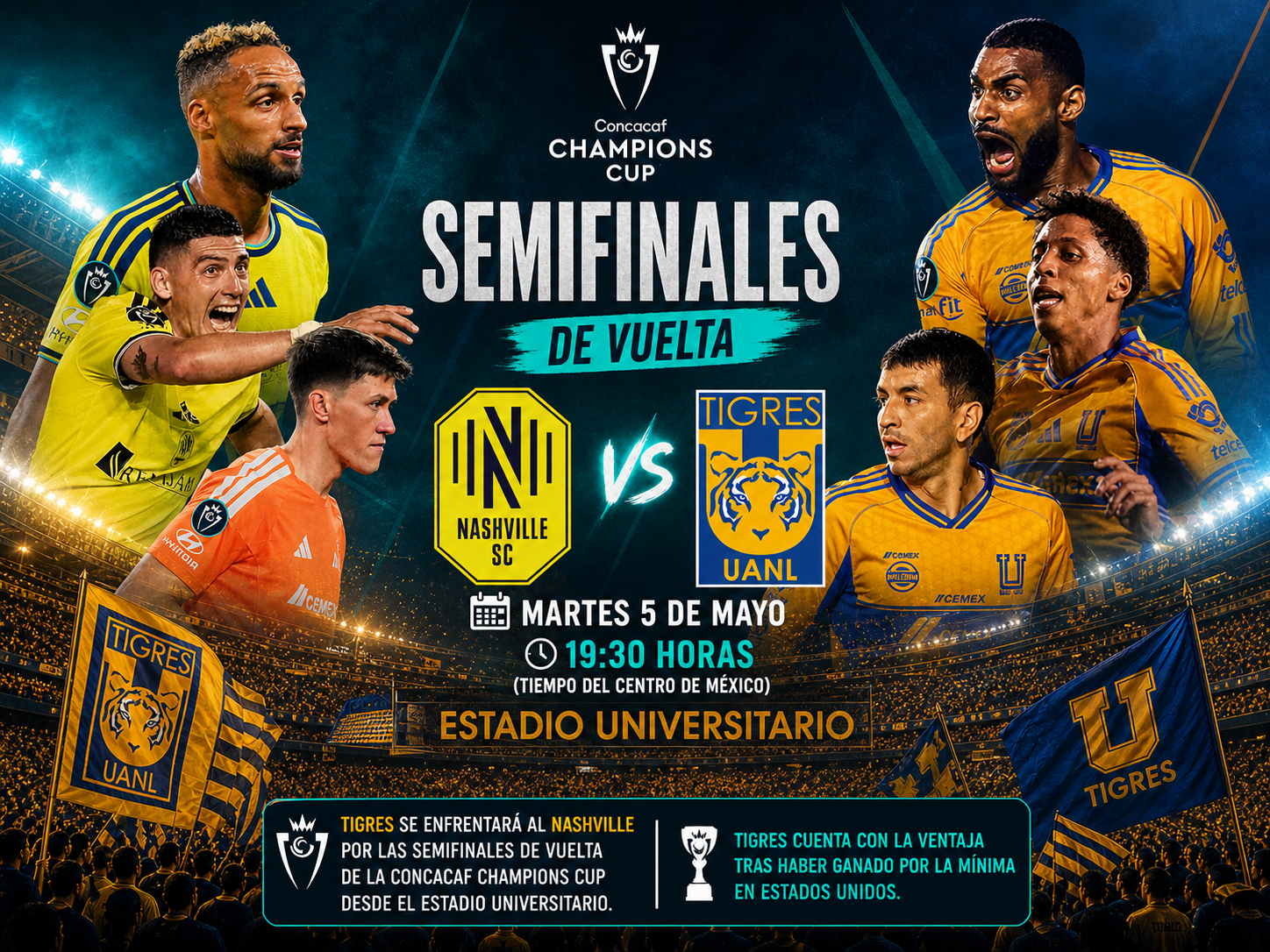 Tigres vs Nashville: cuándo y dónde ver EN VIVO las semifinales de la CONCACAF Champions Cup