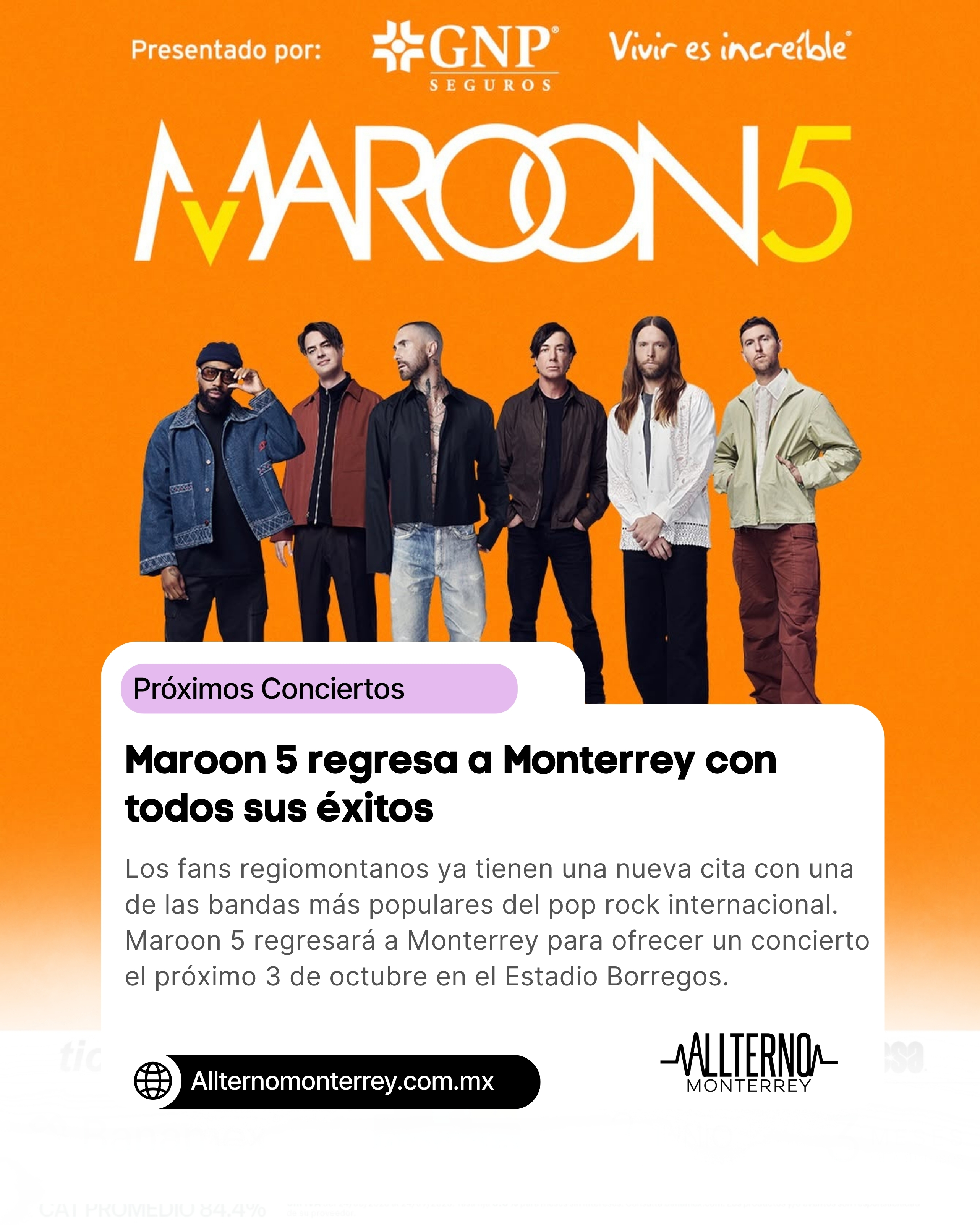 Maroon 5 regresa a Monterrey con todos sus éxitos este 3 de octubre