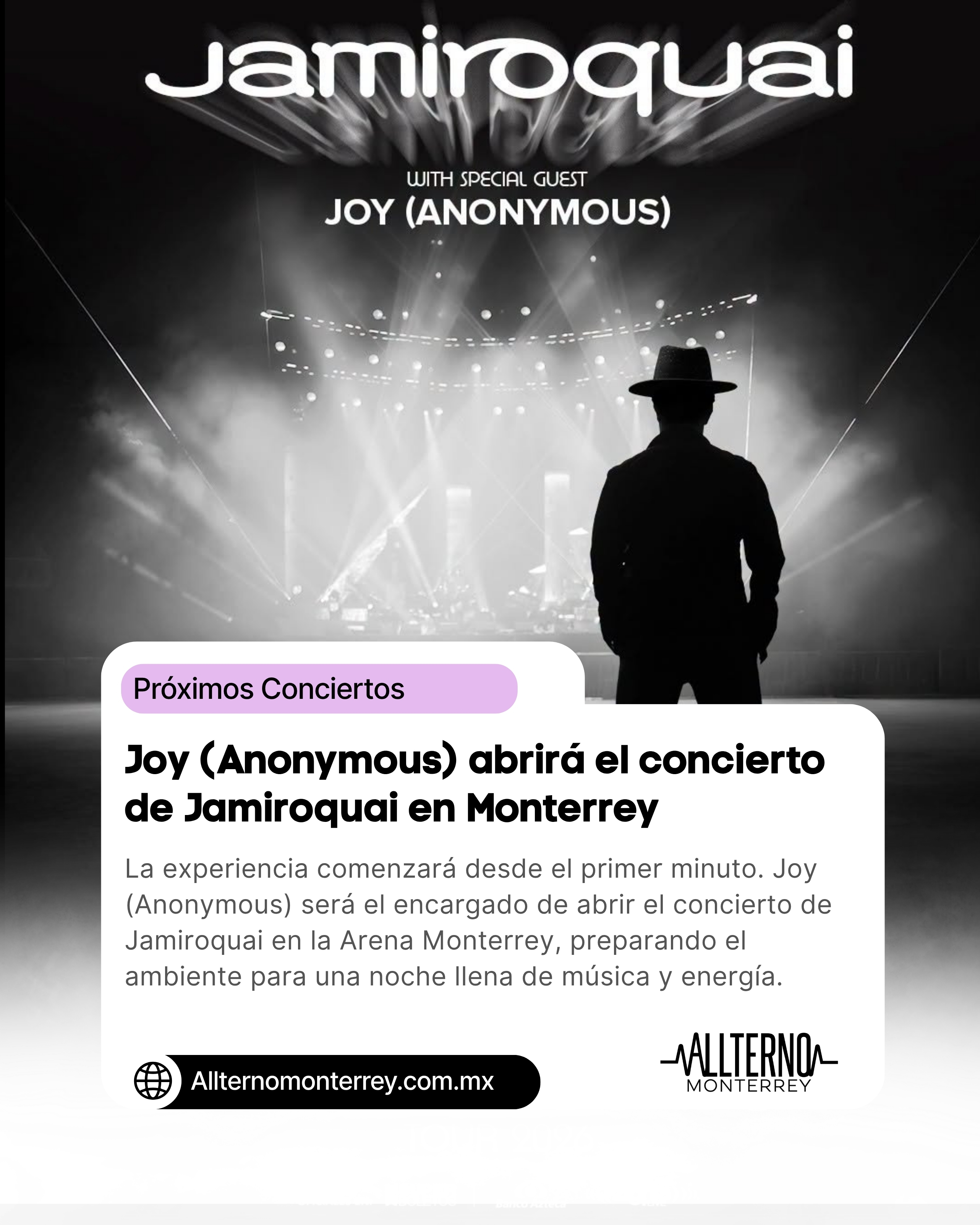 Joy (Anonymous) abrirá el concierto de Jamiroquai en la Arena Monterrey