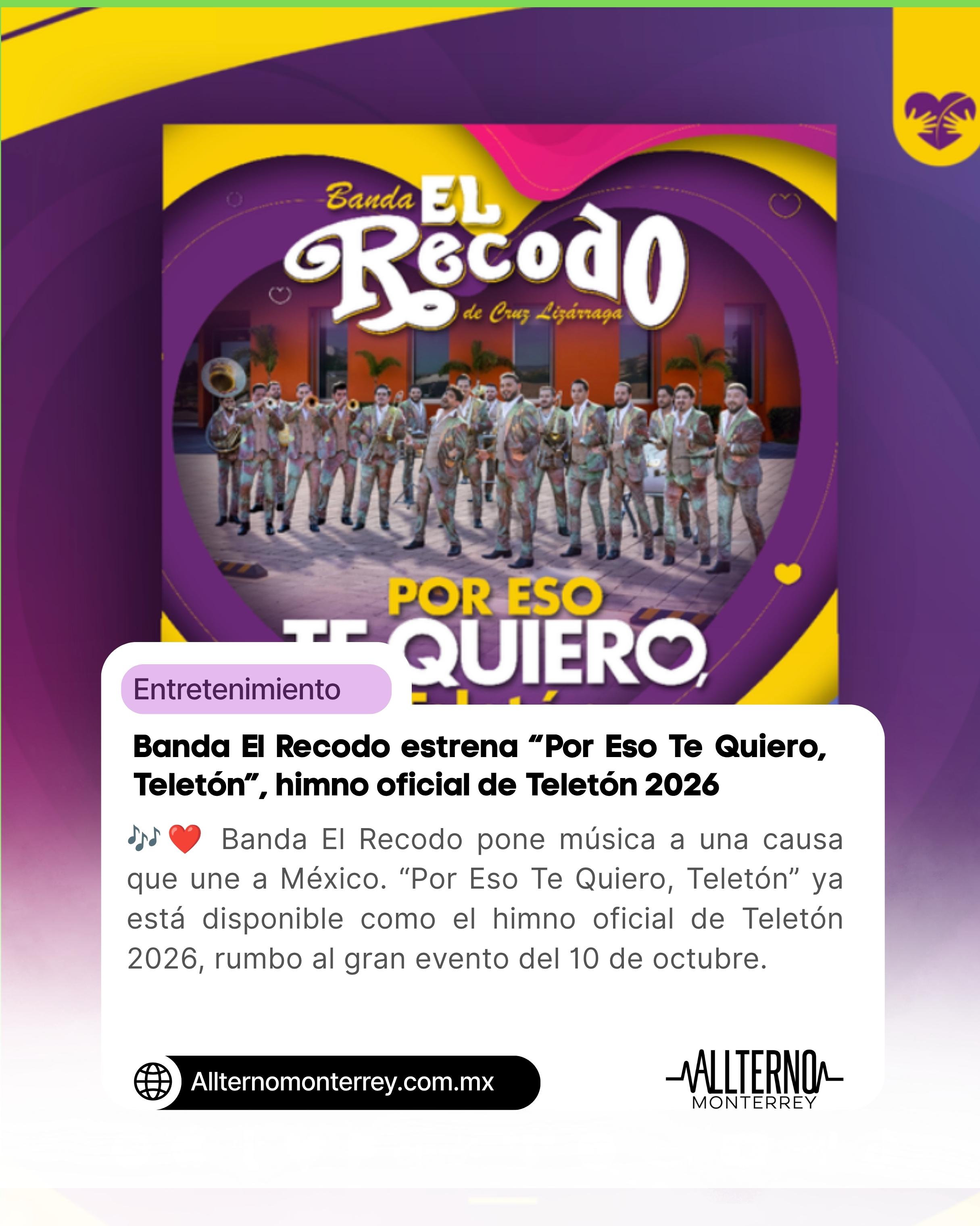 Banda El Recodo estrena “Por Eso Te Quiero, Teletón”, himno oficial de Teletón 2026