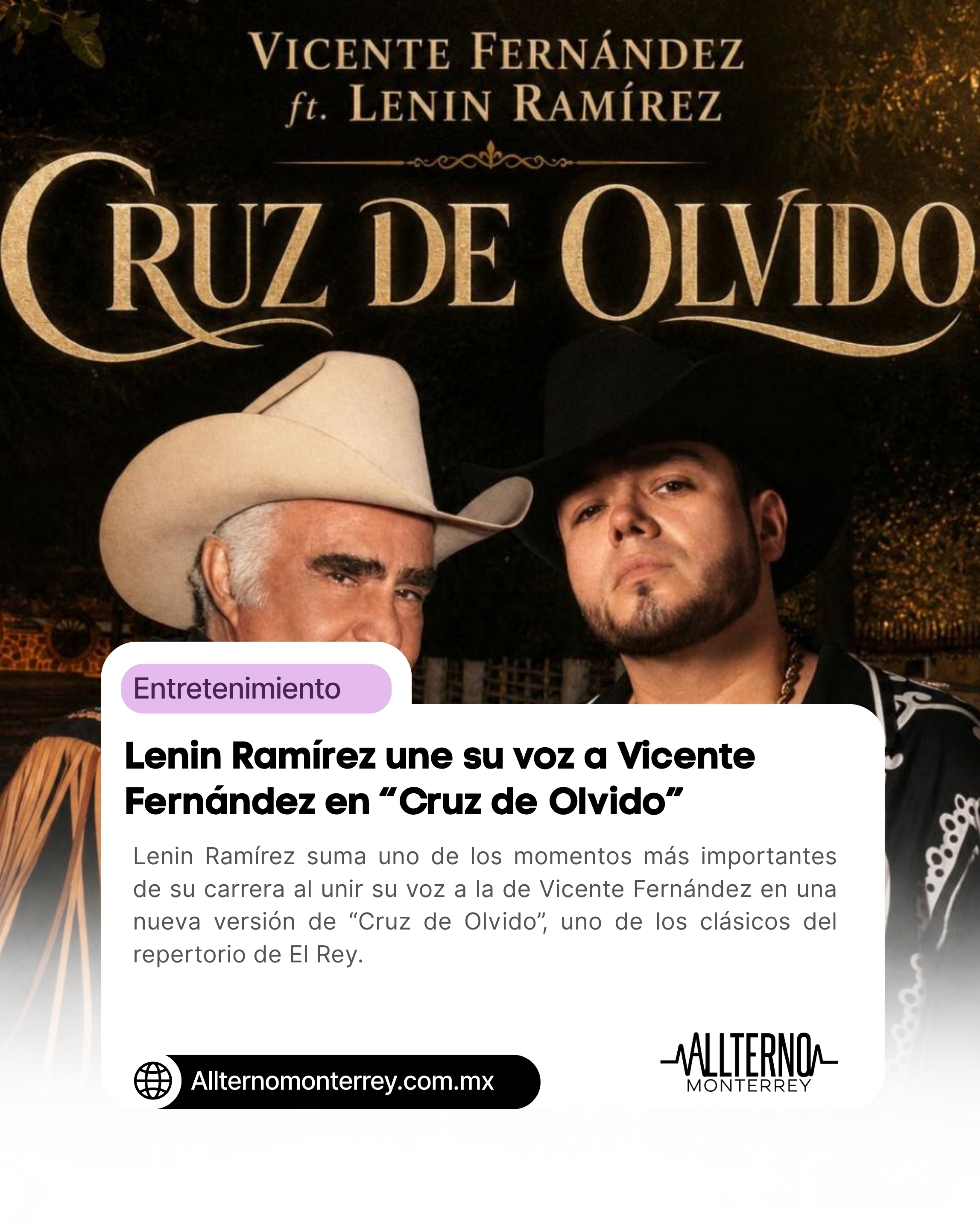 Lenin Ramírez une su voz a Vicente Fernández en “Cruz de Olvido”