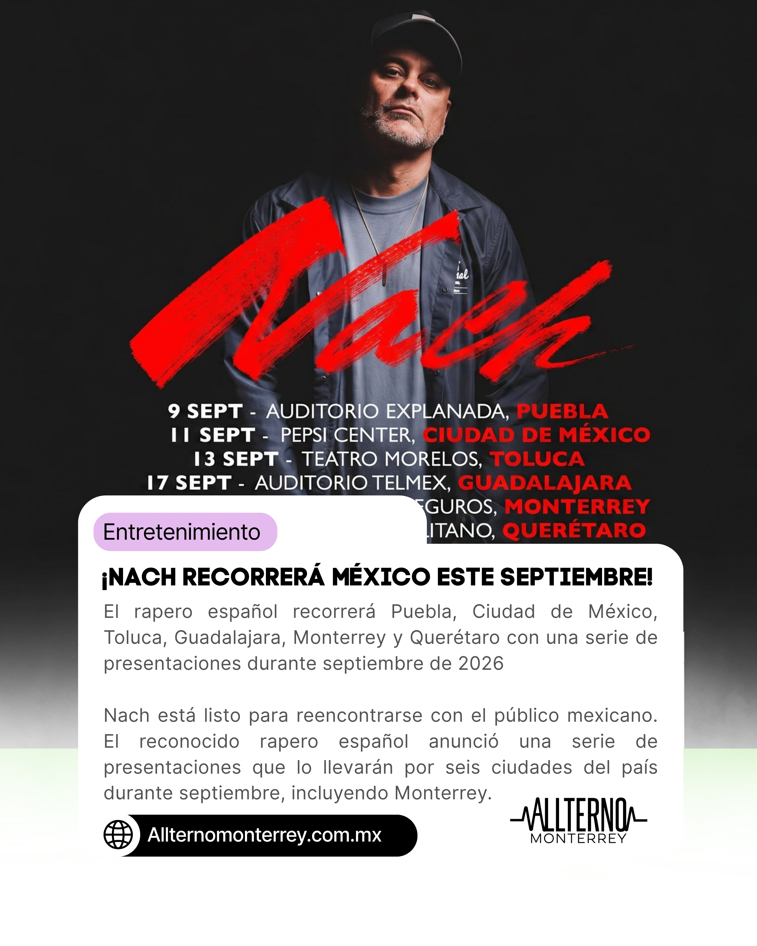 Nach llevará su rap a seis ciudades de México este septiembre
