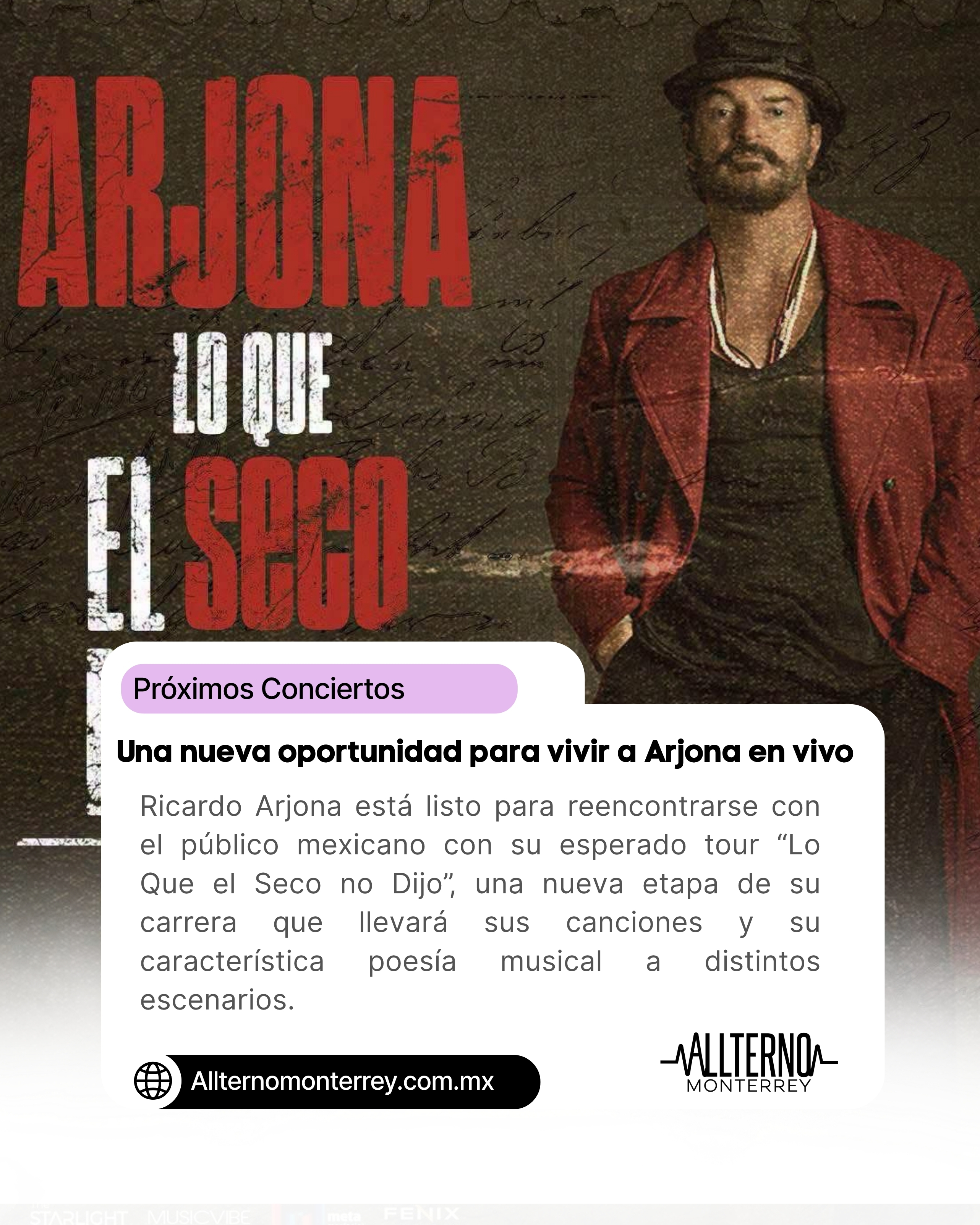 Ricardo Arjona llega a México con “Lo Que el Seco no Dijo” y promoción especial de MusicVibe