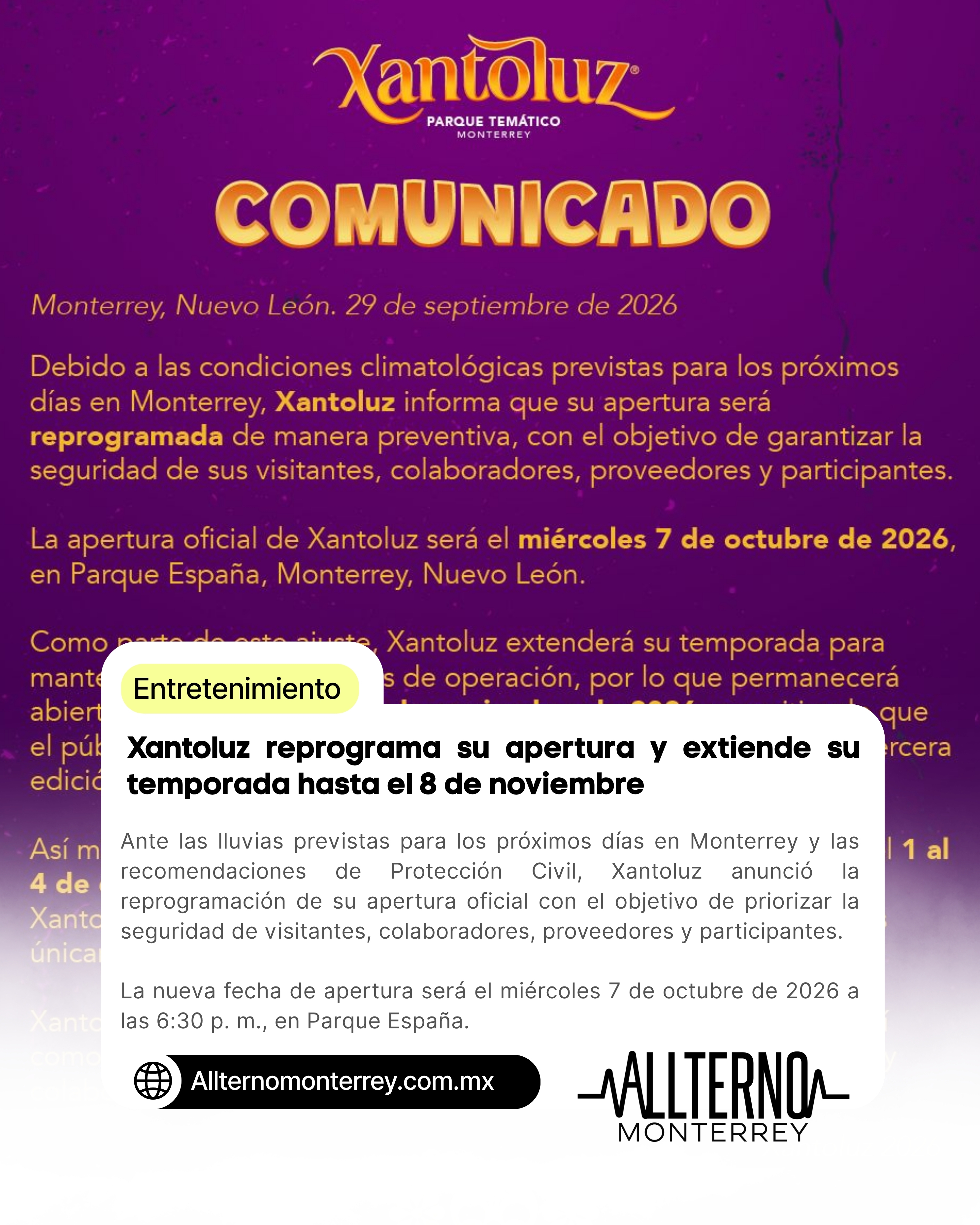 Xantoluz reprograma su apertura y extiende su temporada hasta el 8 de noviembre