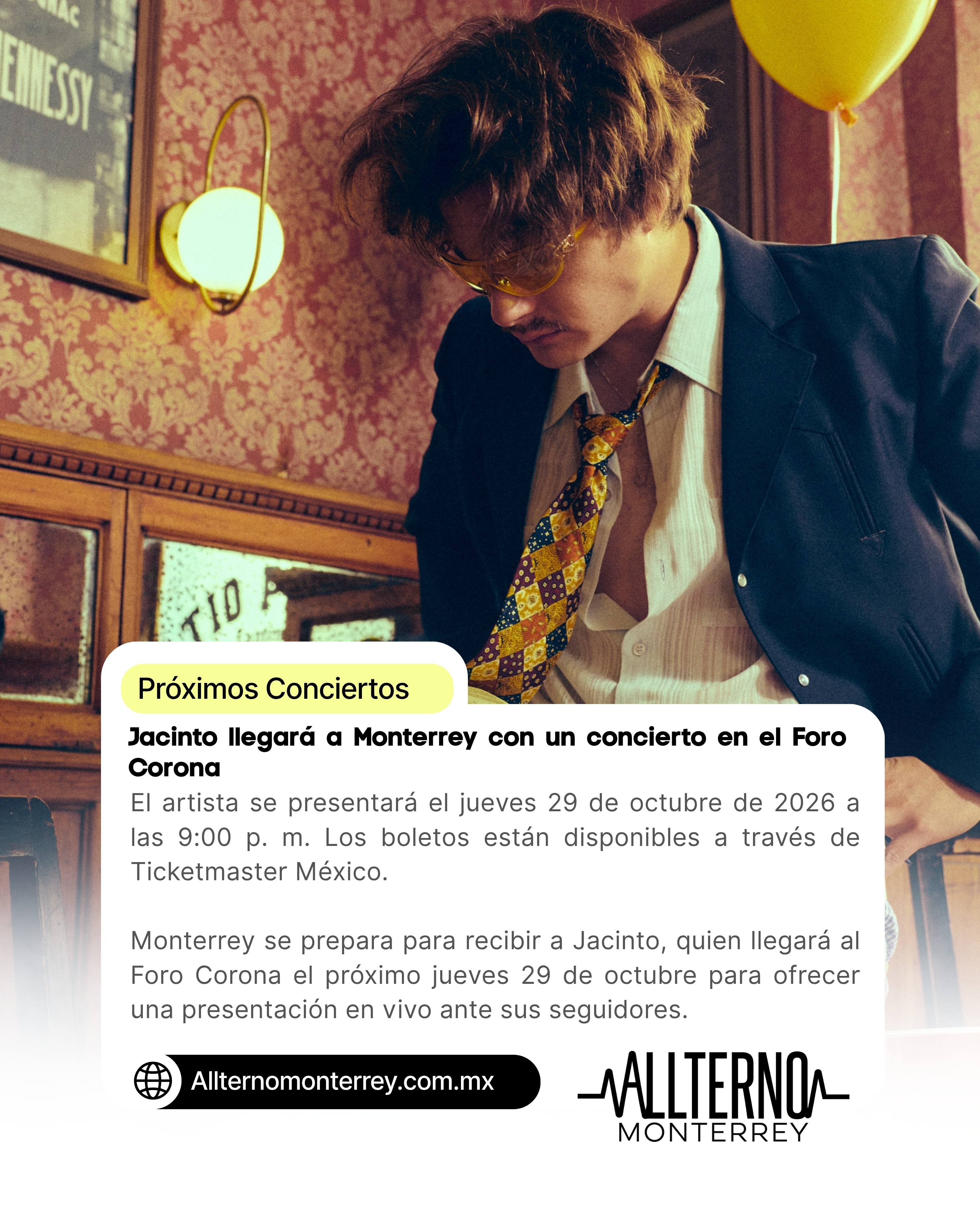 Jacinto llegará a Monterrey con un concierto en el Foro Corona