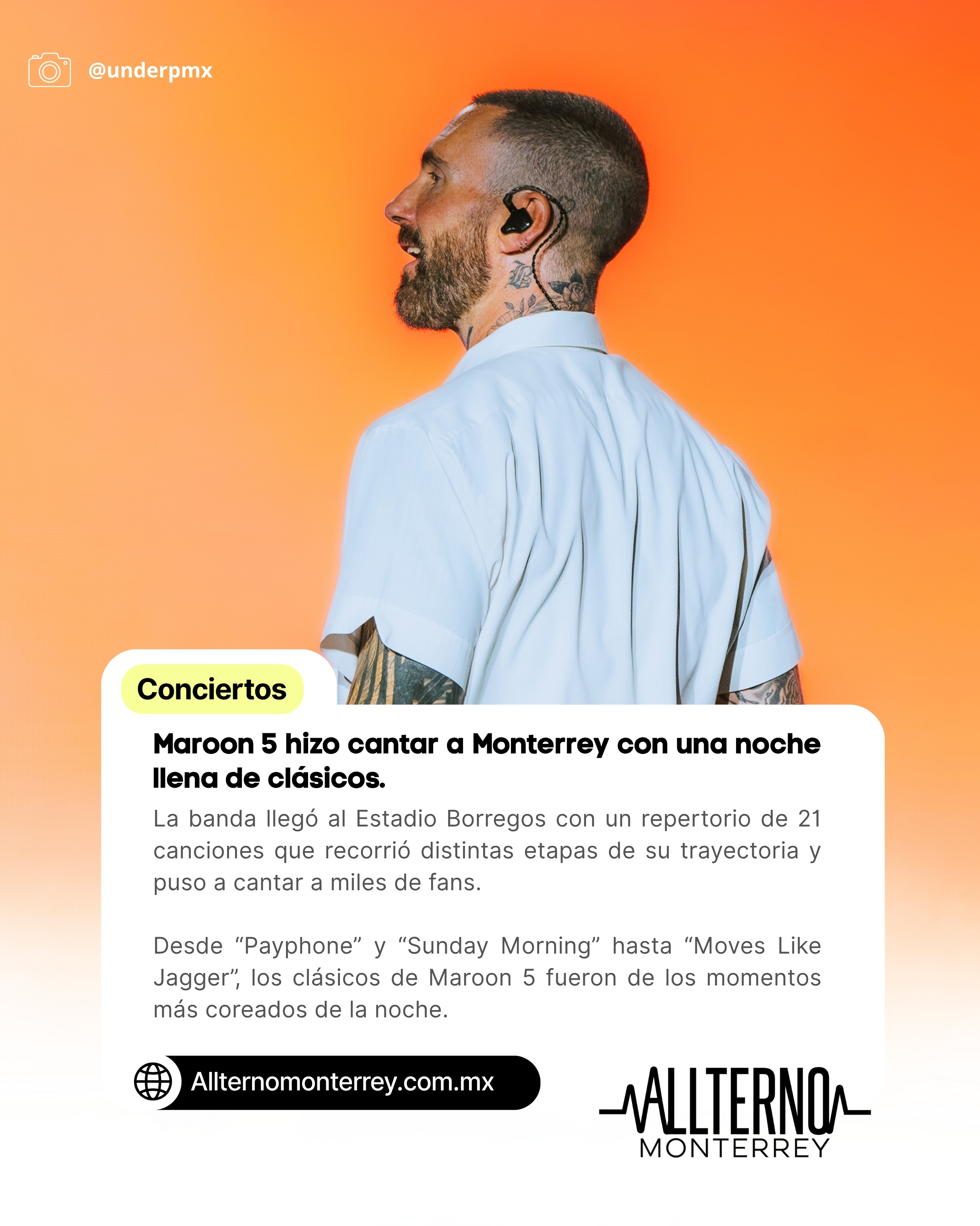 Maroon 5 hace cantar a Monterrey con una noche llena de clásicos